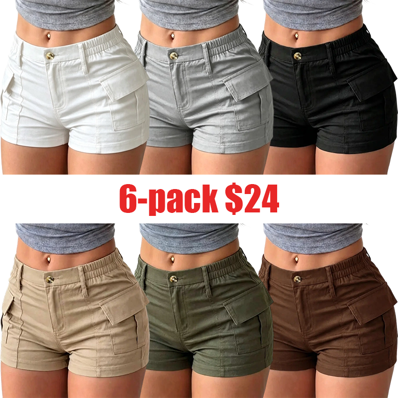 Women's 3-Pack Summer Cargo Shorts – Multi-Pocket Trousers with Side Pockets & Button Waist, Stylish Versatile Casual Shorts
