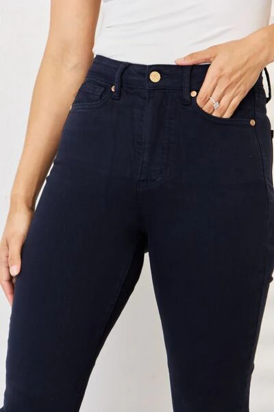 Blue Full Size Garment Dyed Tummy Control Skinny Jeans