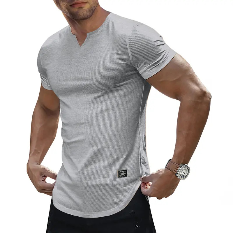 Men's Solid-Color Slim-Fit Long V-Neck T-Shirt