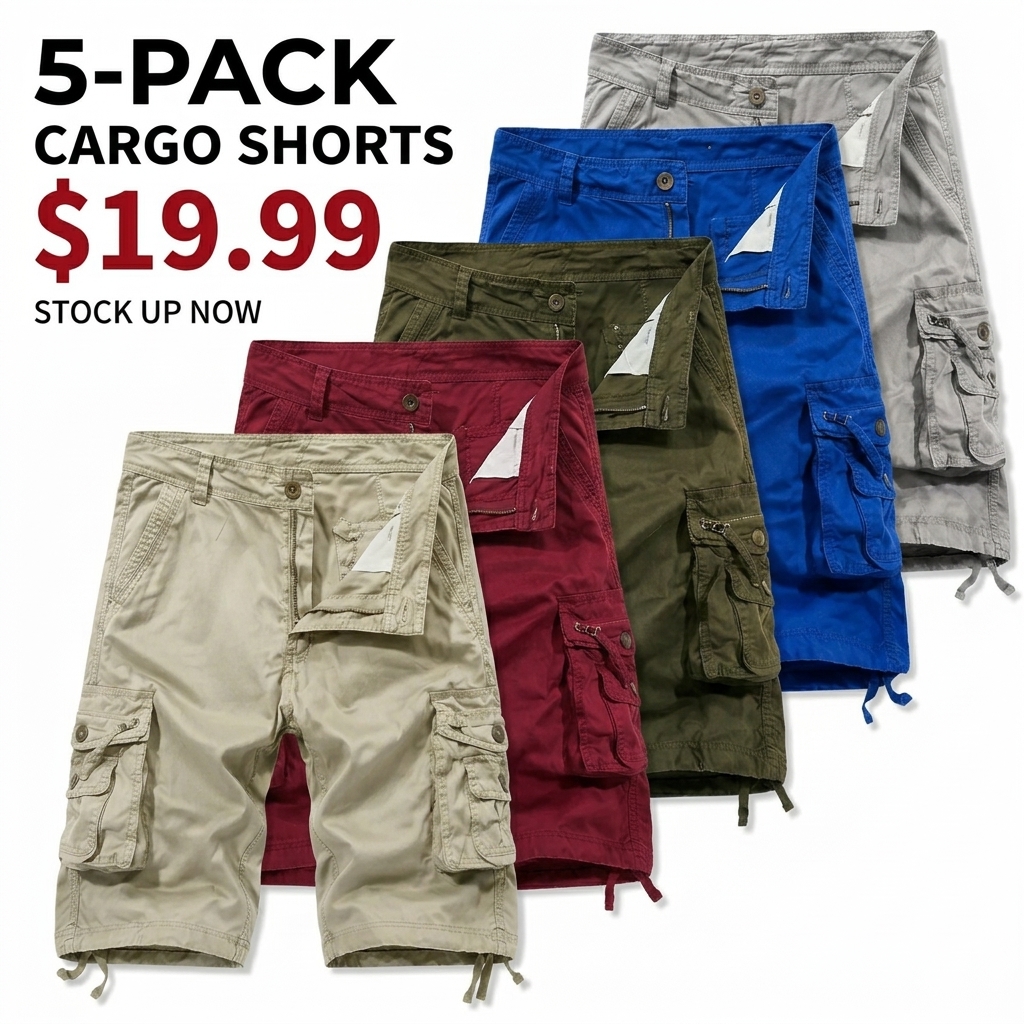 Summer Clearance🔥5-Pack Men's Summer Cargo Shorts – Loose Fit Multi-Pocket Shorts