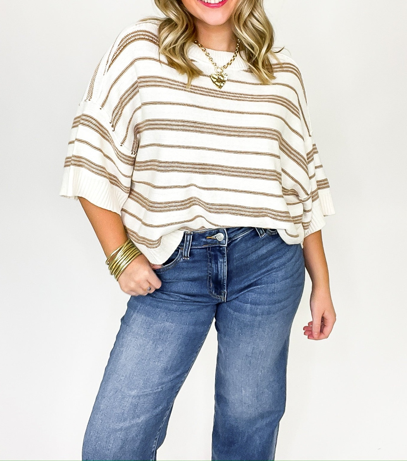 Luxe Line Striped 3/4 Knit Top