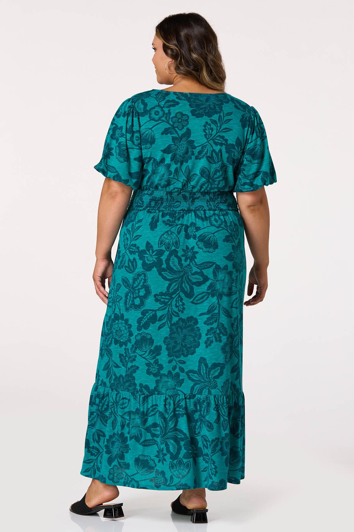 Plus Size Floral Bubble Sleeve Dress