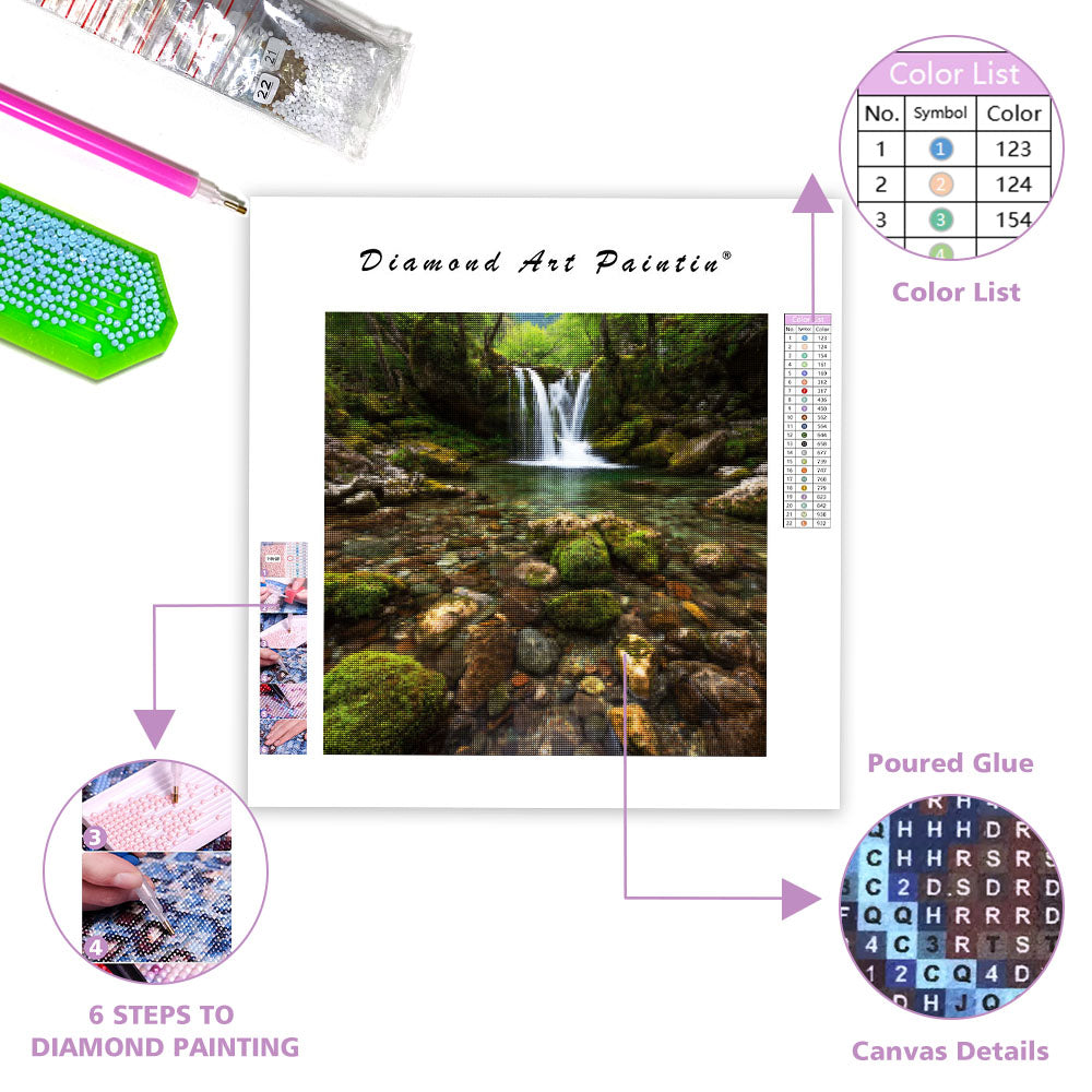 Clear Waterfall and Moss - Diamond Painting