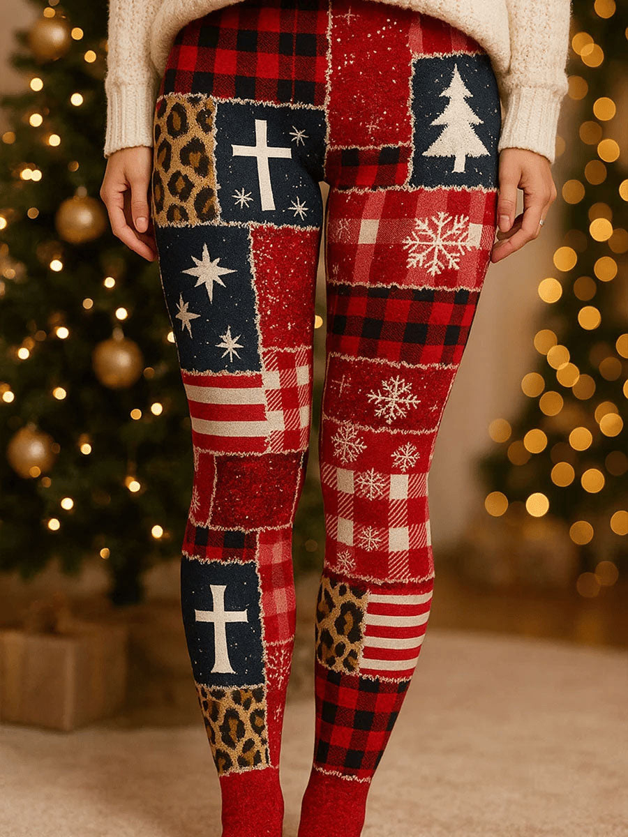 Women's Christmas Tree Snowflake Plaid Leopard Print Leggings