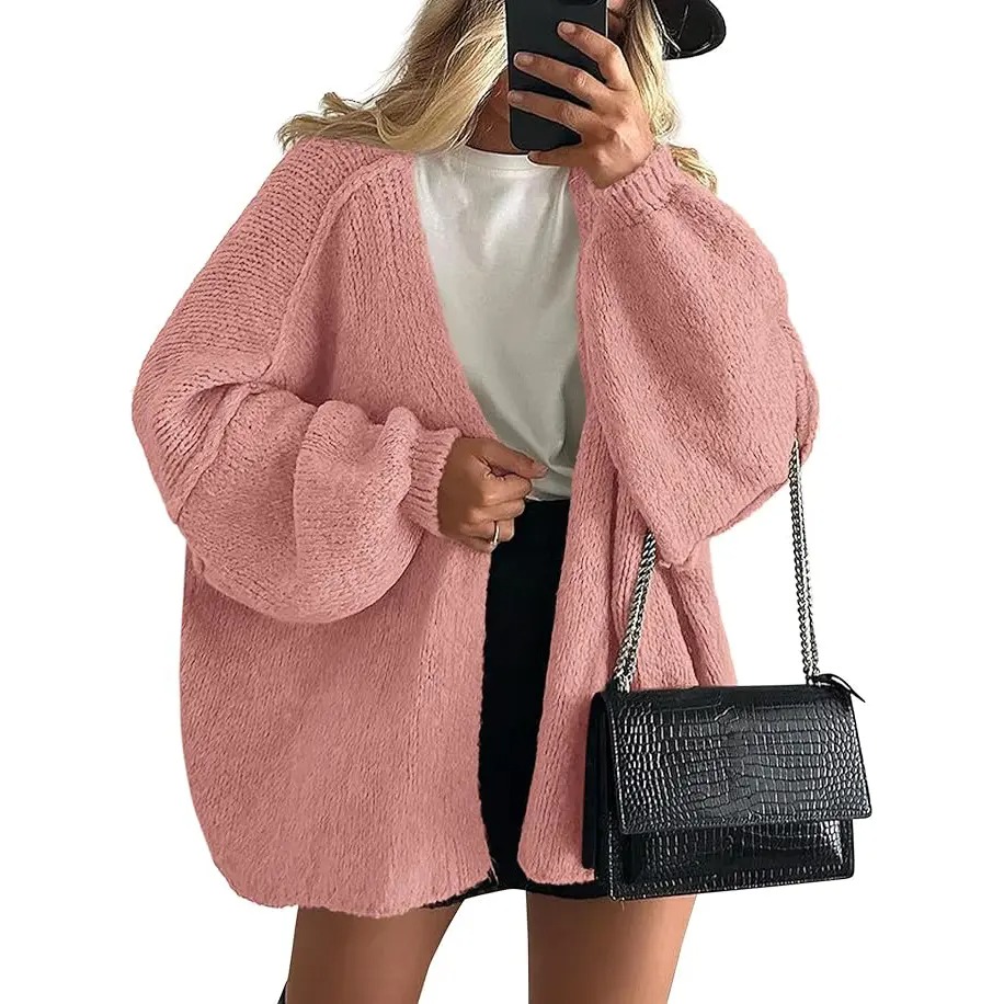 Women's Oversized Open-Front Cardigan – Long Lantern Sleeve Lightweight Knit
