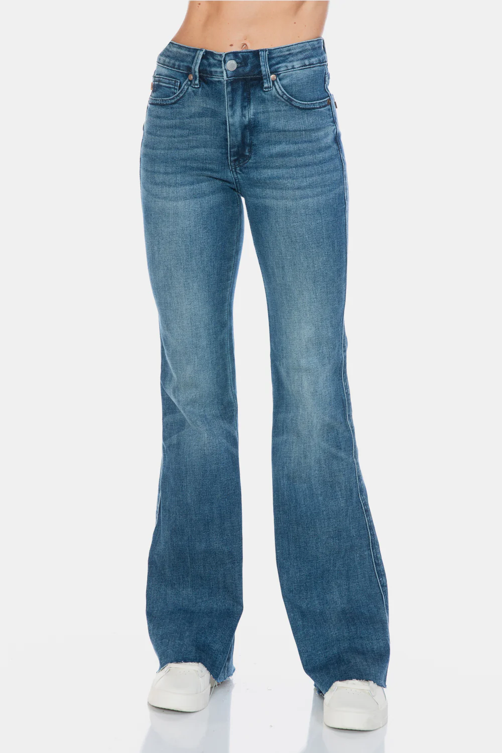 Blue Full Size Tummy Control Cut Hem Flare Jeans