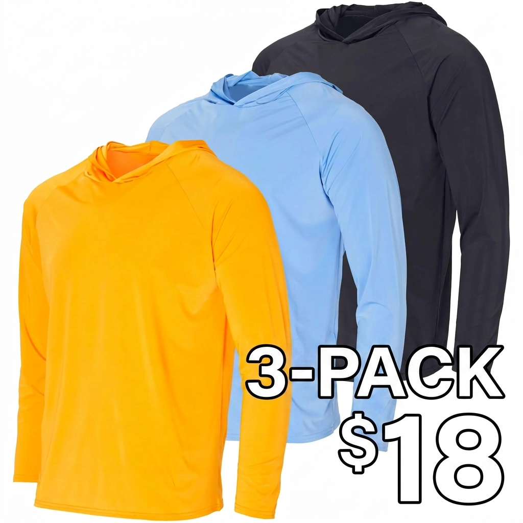 3 Pack: Men's Rash Guard Hoodie Sweatshirt Sun Protection UPF Fishing Shirt (Available in Big & Tall)
