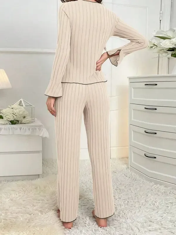 Women's two-piece loungewear set with ruffled top and pants
