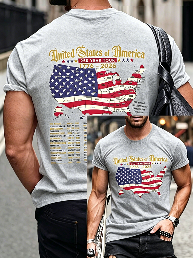 Men'S Casual American 1776-2026 Anniversary Printed Short Sleeved T-Shirt