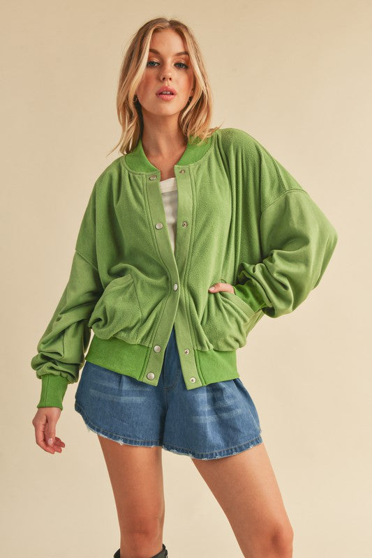 Snap Down Drop Shoulder Brushed Jacket