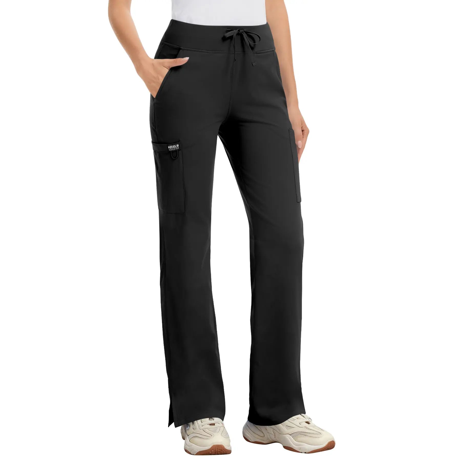 Yoga Scrub Pants Women High-Rise Straight Leg Uniform Cargo Bottom with Yoga Waistband,5 Pockets&4-Way Stretch,summerwins