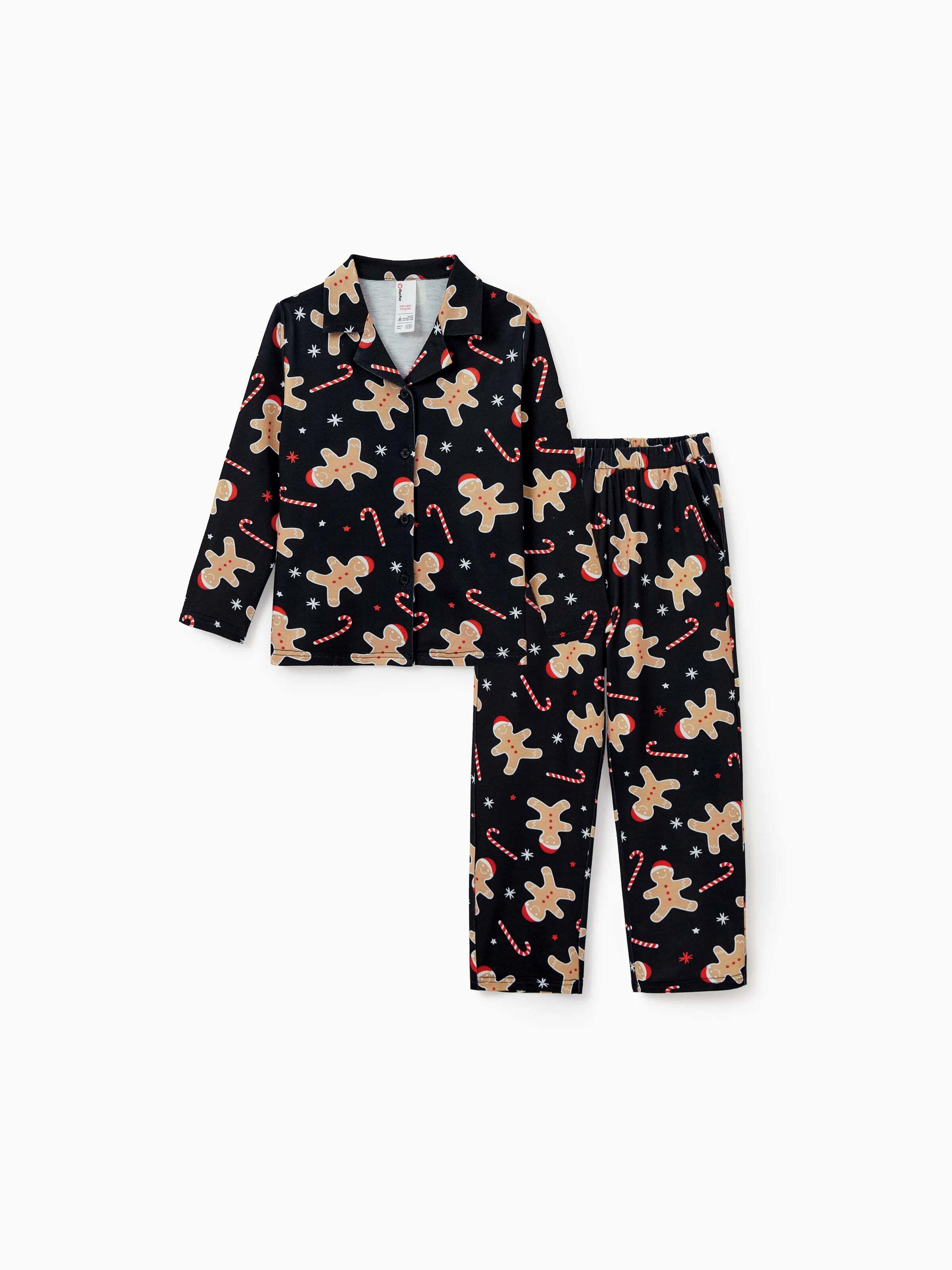 Christmas Matching Family Pajamas Set Gingerbread Print Black PJS with Christmas Socks Black