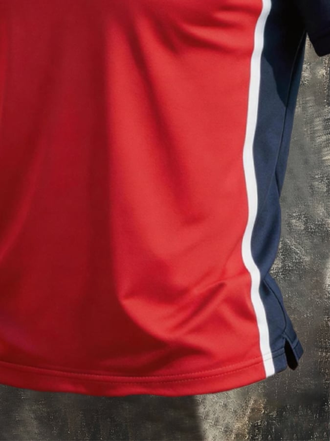 Men's Retro Patriotic Color-Block Short-Sleeve Polo Shirt