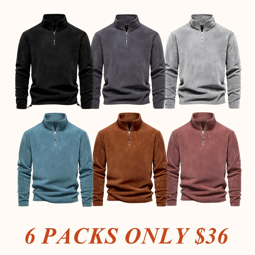 Men's Solid Half Zip Funnel Neck Polar Fleece Sweatshirt