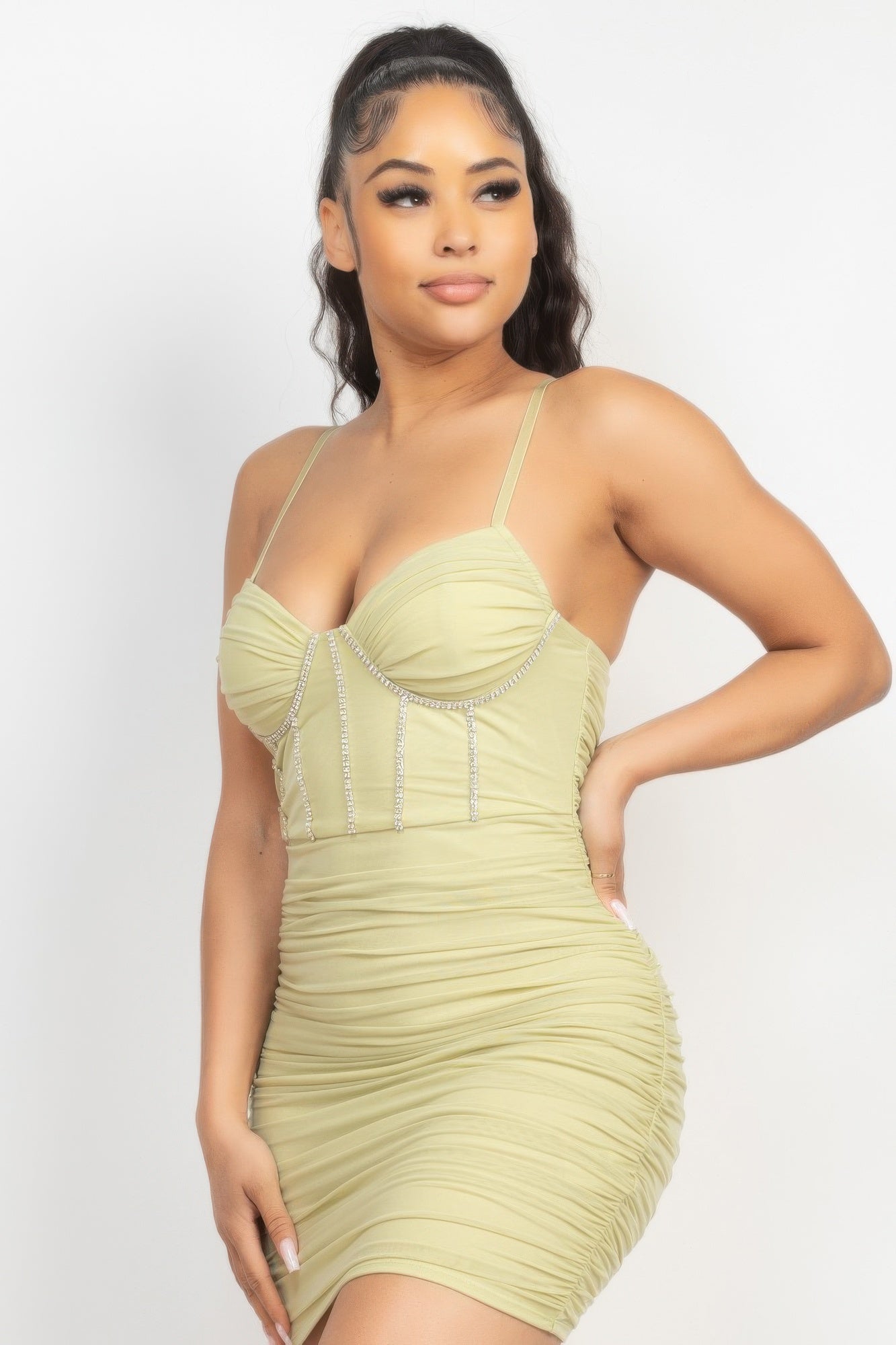 Stone Cami Shirred Bodycon Mini Dress