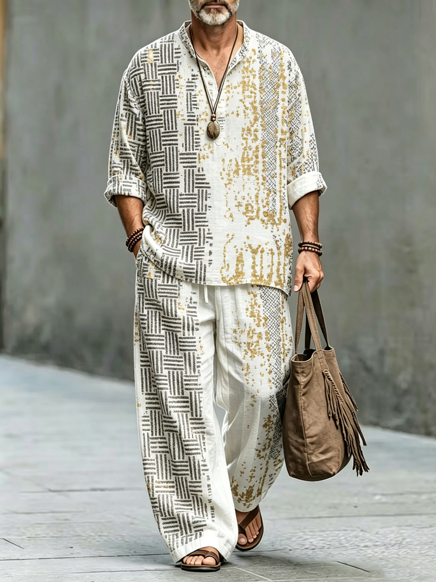 Men's Abstract Geometric Print Casual Vacation-Style Set