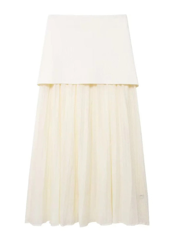 Knitted Vest Splicing Pleated Long Skirt Set