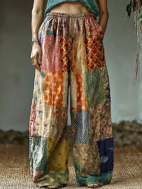 Women's Boho Color Block Geometric Pattern Print Casual Pants