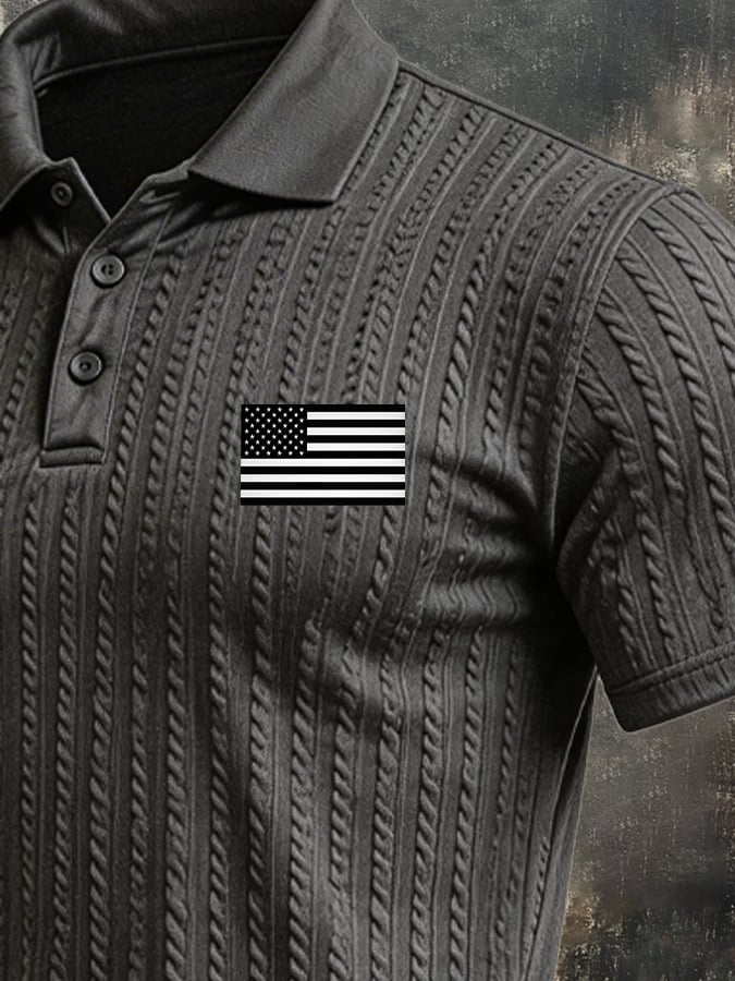 Men's Retro Textured Color-Blocked Polo Collar Short Sleeves