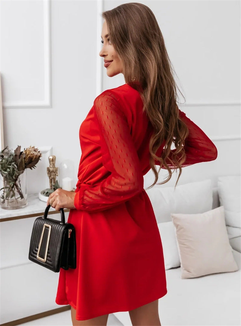 Solid Color Lace Elegant Mini Dress