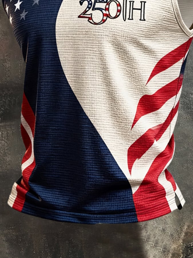 Men's Retro Independence Day Patriot Crew Neck Tank Top