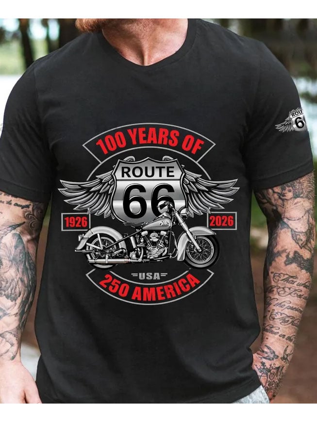 Men's Route 66 Centennial Print Round Neck T-Shirt