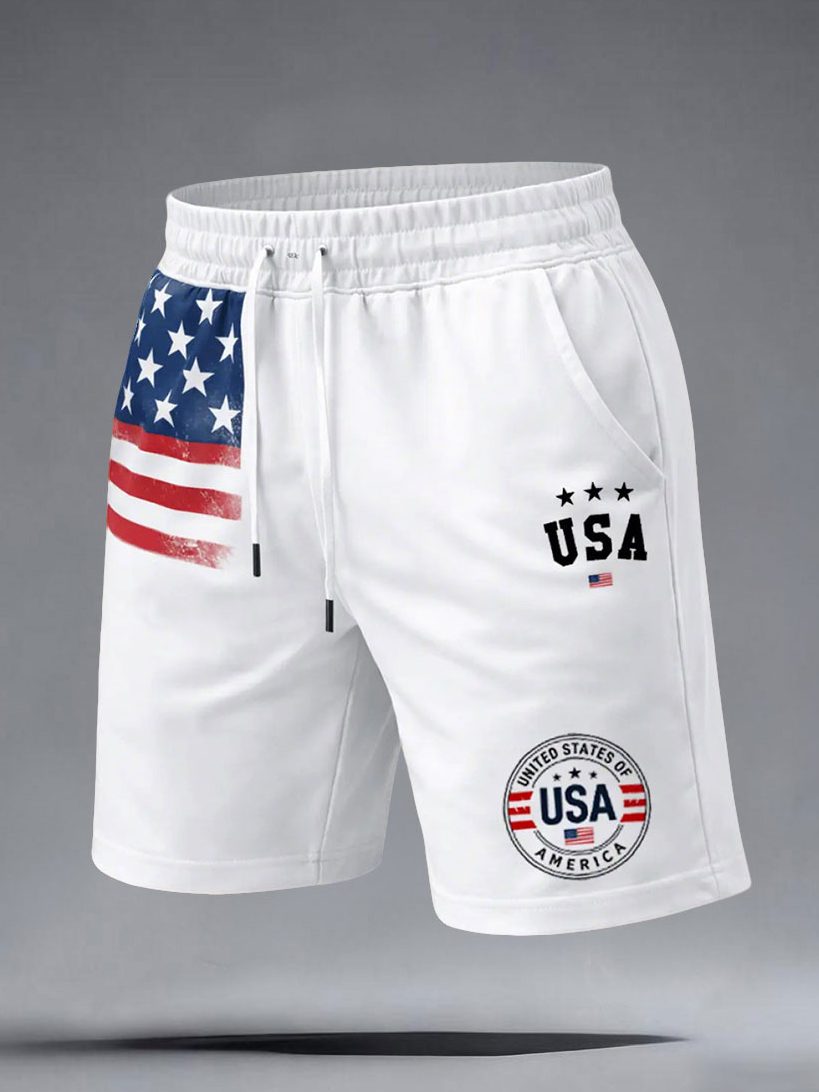 Men's USA Flag Graphic Stars Stripes Print Casual Shorts