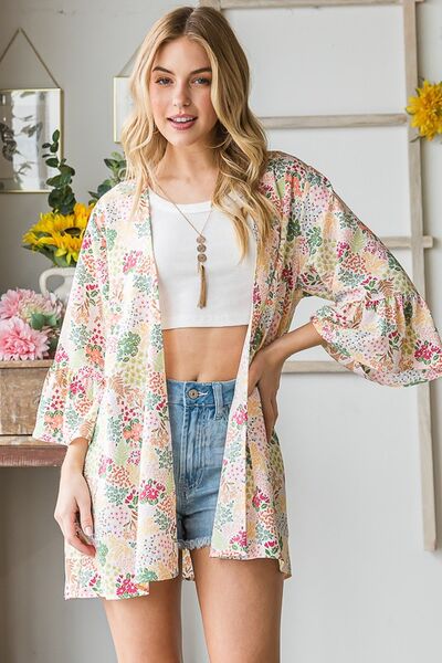 Full Size Multi Color Floral Open Cardigan