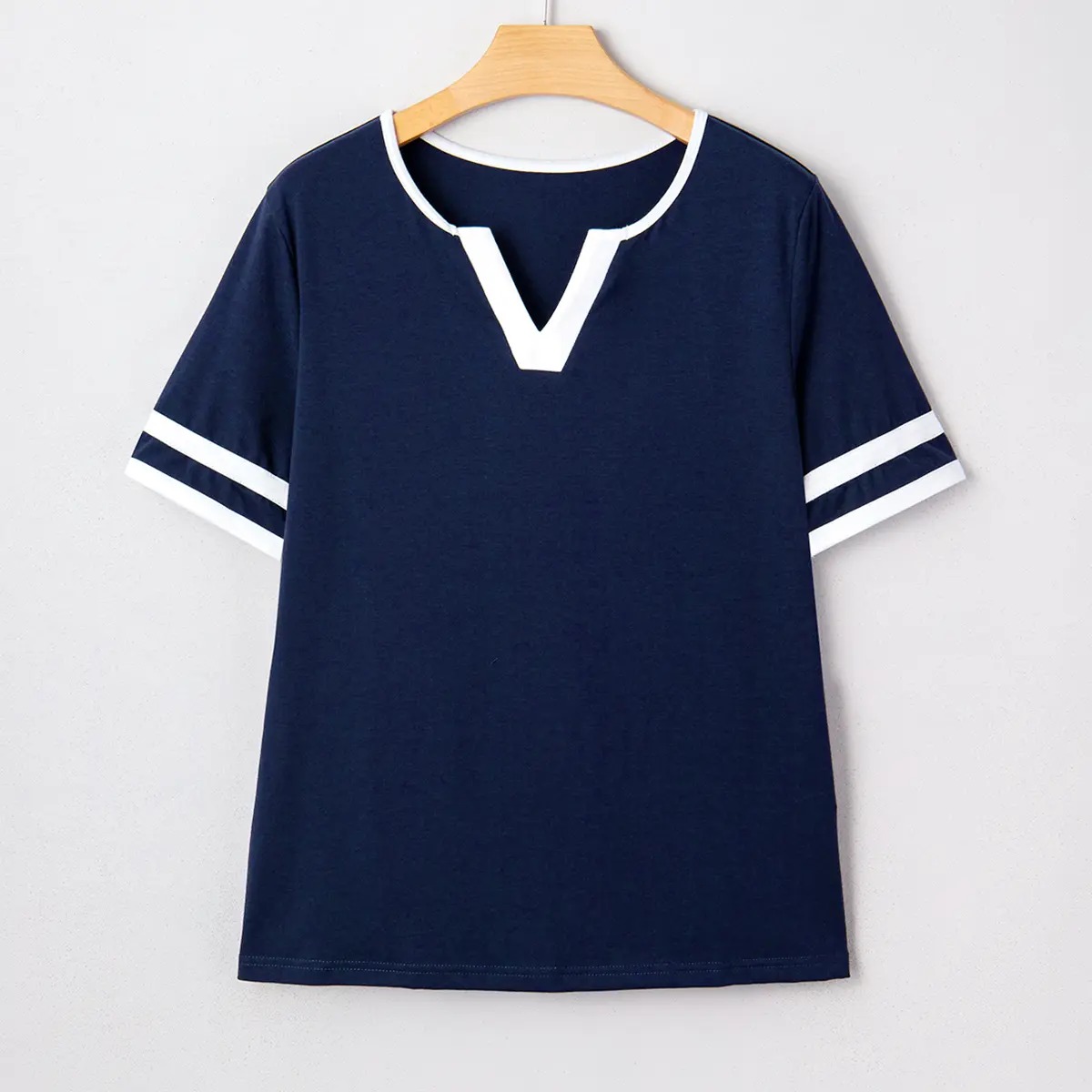 🔥Final 3 hours 75% off:🌸Women's V-Neck Striped Short Sleeve Top Fitted Cotton Blend Breathable Summer Daily Wear Blouse