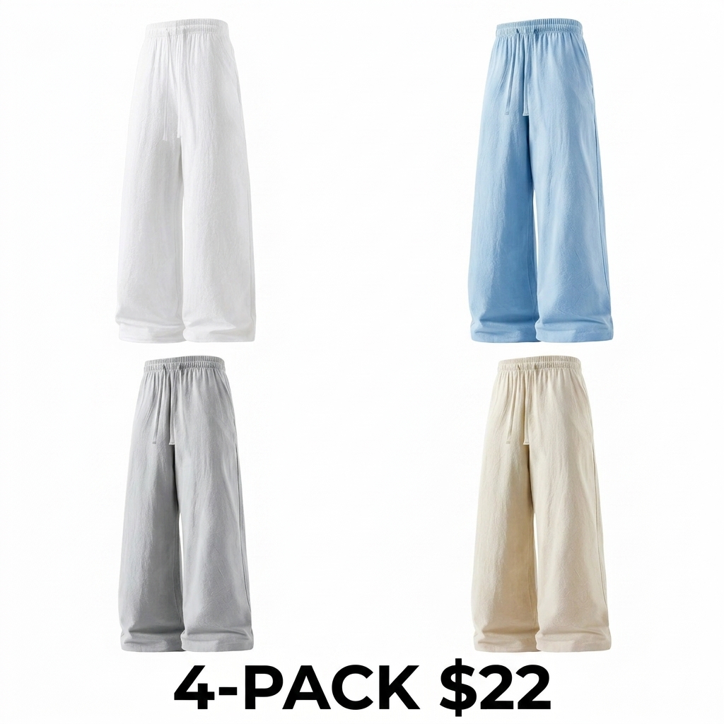 Men's 7-Pack Ultra-Soft Linen Cotton Pants – Loose Fit, Anti-Wrinkle, Everyday Wear & Work