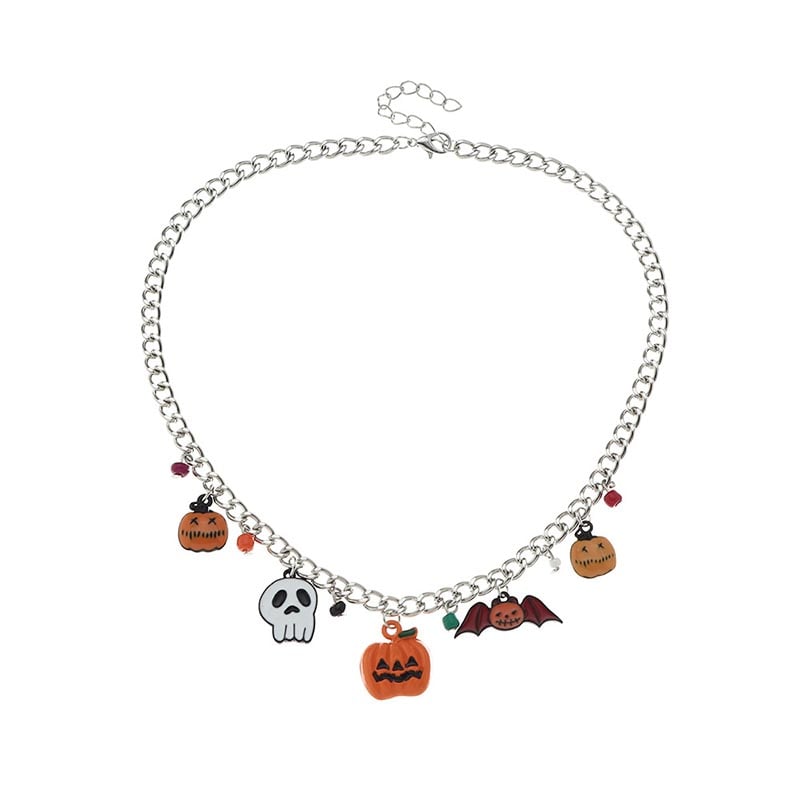 Fashionable, Personalized And Creative Multi-Element Pumpkin, Devil And Bat Design Necklace