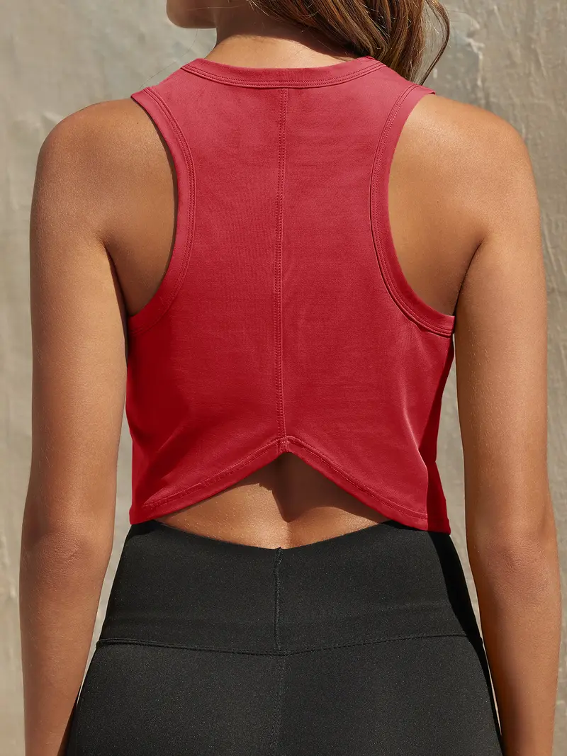 Women's Cropped Sports Tank Top — Racerback, Sleeveless, Crew Neck