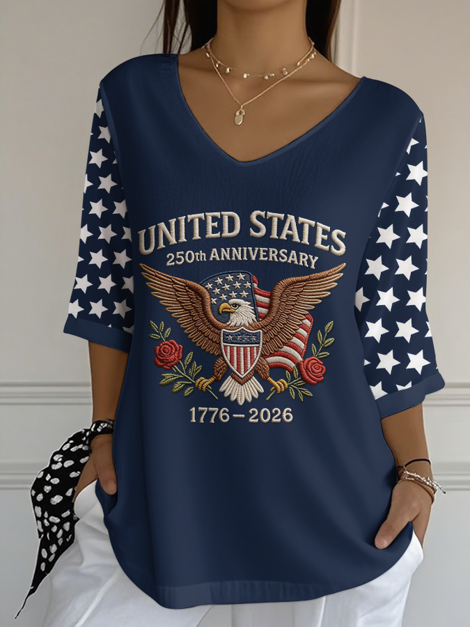 Women's Independence Day 250th Anniversary Printed Short Sleeves