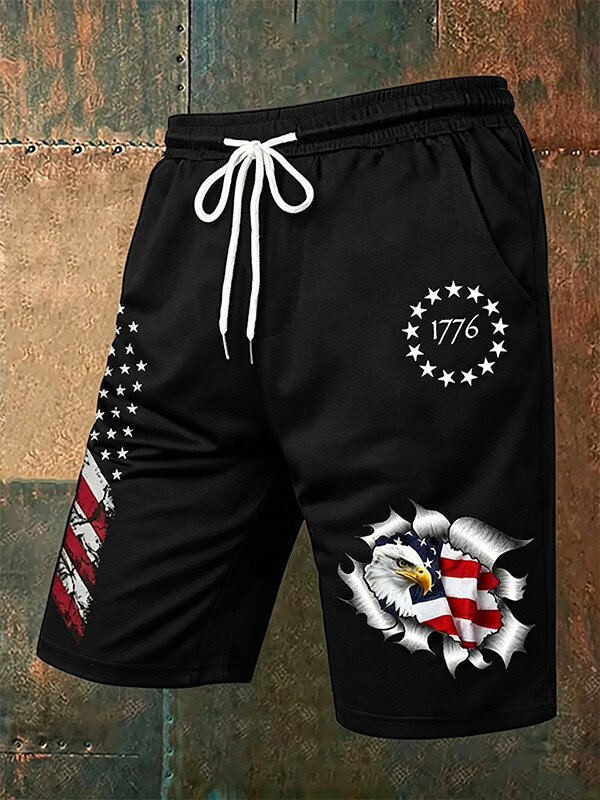 Men's Eagle Anniversary American Flag Print Casual Shorts