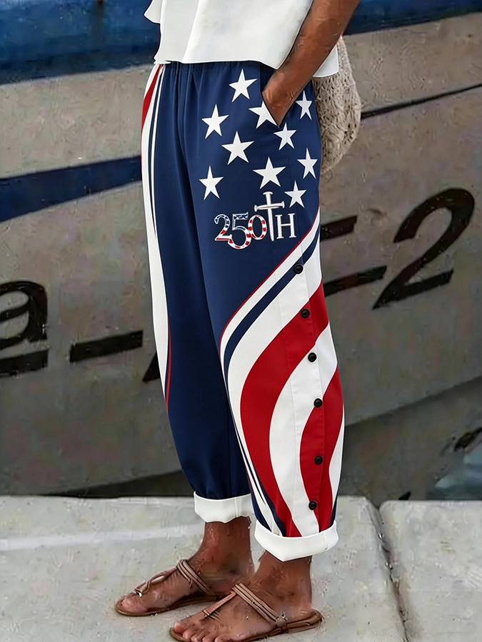 Women's American Flag Art Printed Casual Pants