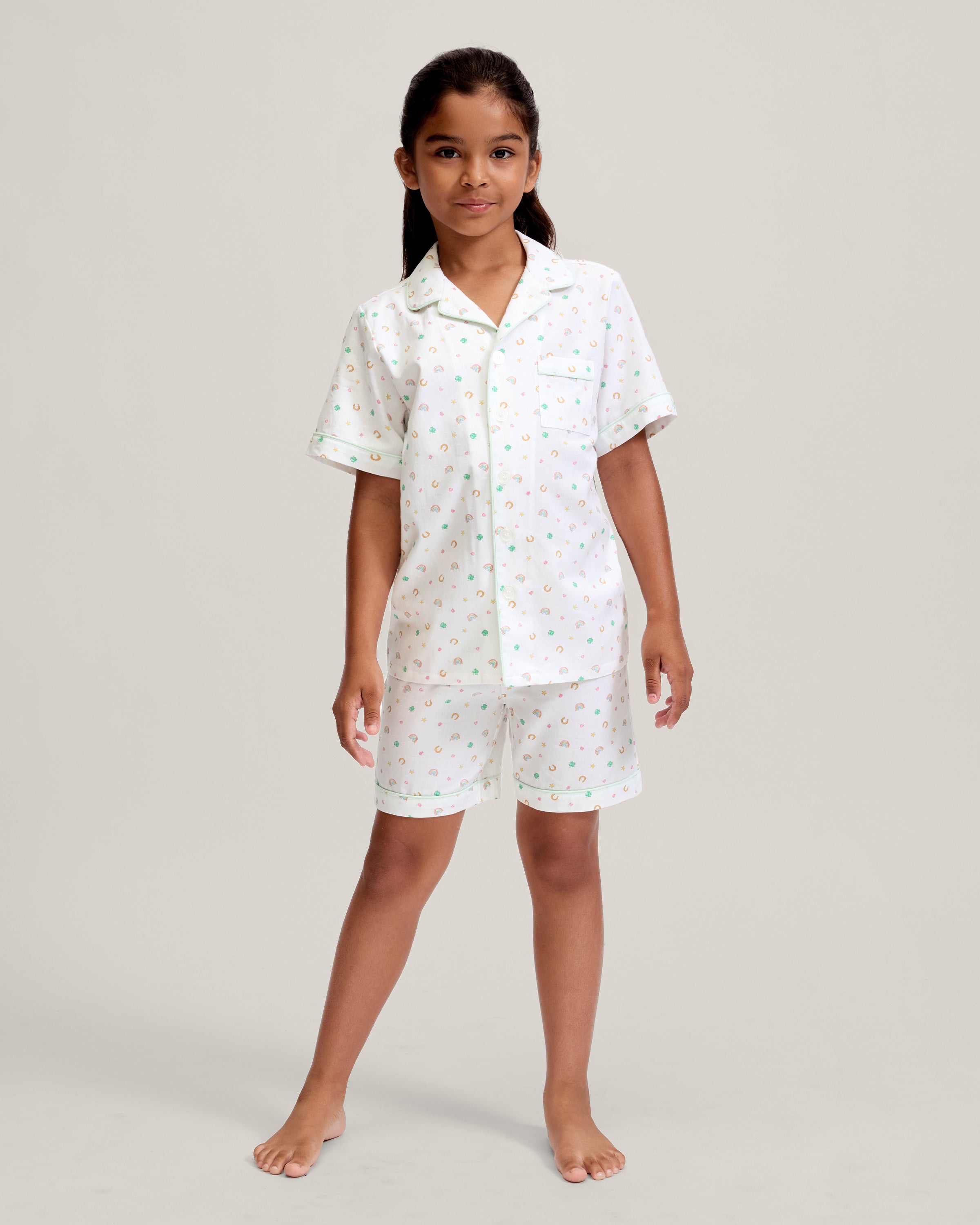 Kid's Twill Pajama Short Set in Good Luck Charms