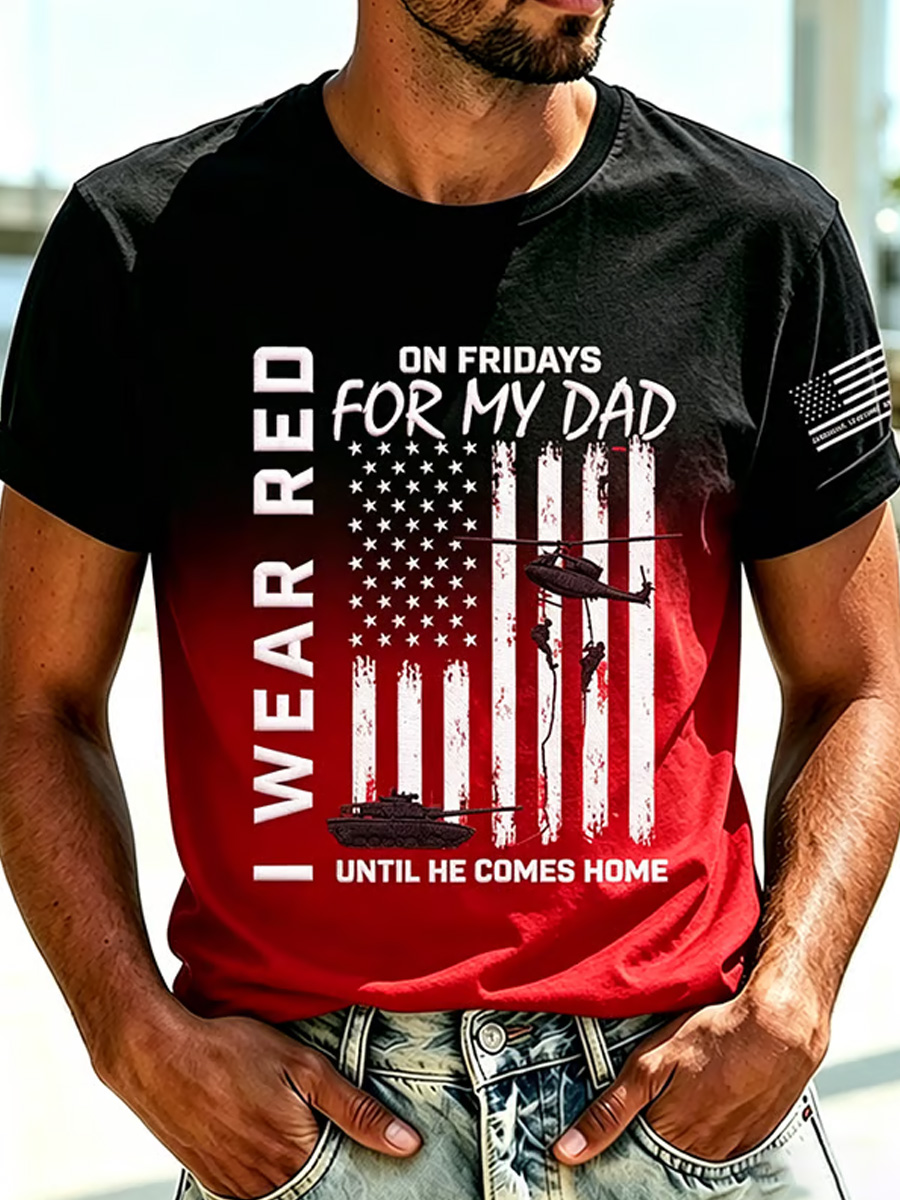 Men's Red Friday Remember All Those Deployed Overseas Until They're All Home Print T-Shirt