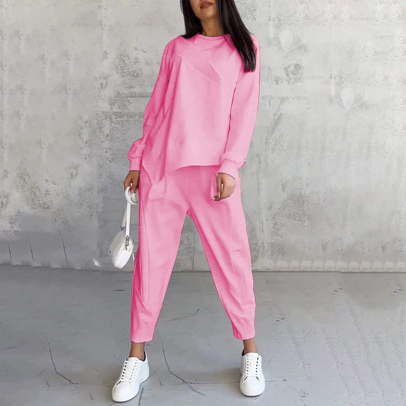 Women Long-Sleeve Irregular Hem Sweatshirts & Pants Set Clearance Sale