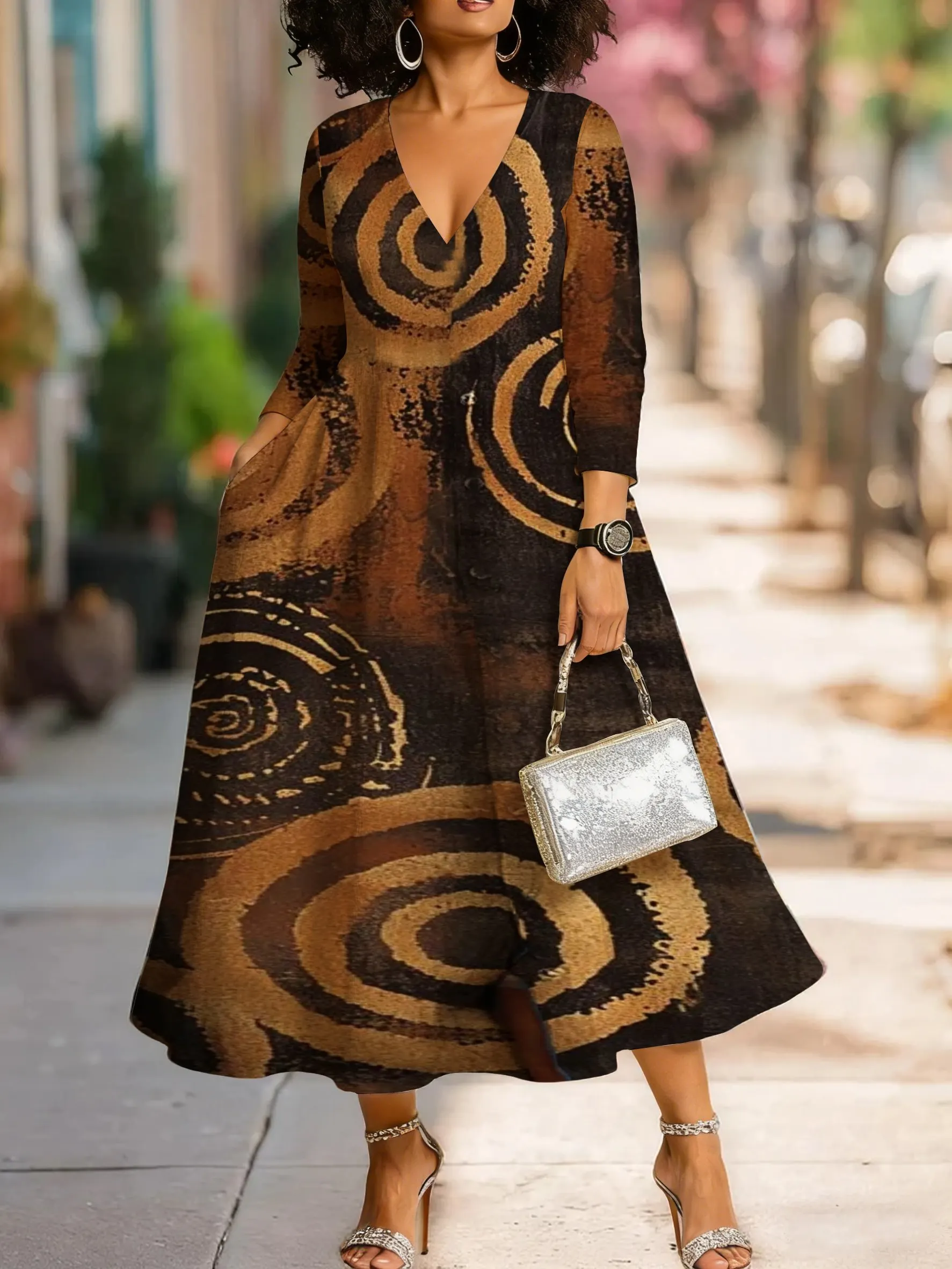 African-American woman's dress with ethnic patterns