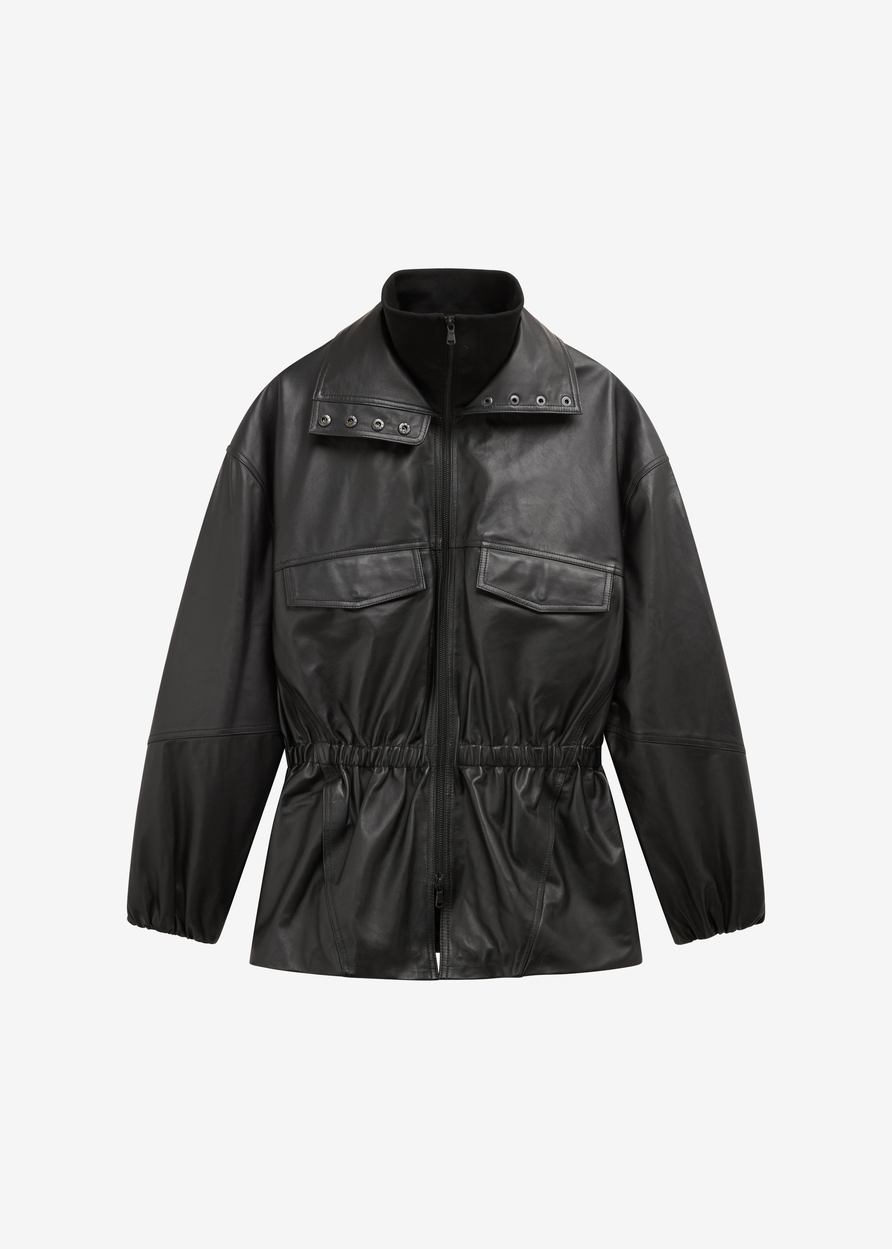 Carnaby Funnel Neck Leather Jacket - Black
