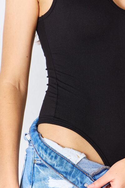 She's On Point Microfiber Notched Sleeveless Bodysuit in Black