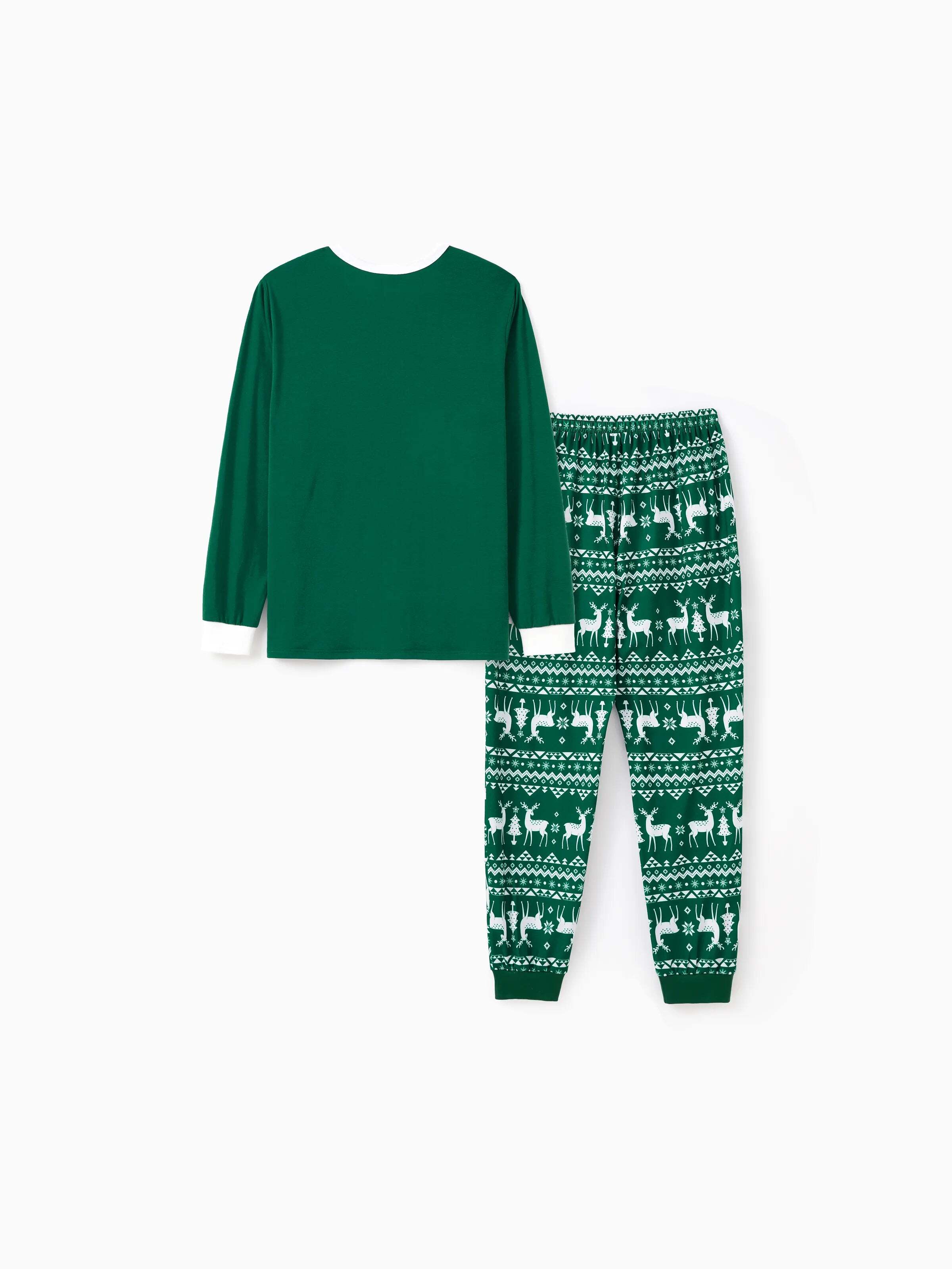 Christmas Family Matching Glow in the Dark Reindeer Tops Allover Pattern Pants Pajamas Sets with Christmas Socks blackishgreen