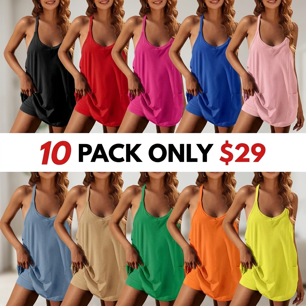 Women's Athletic Sleeveless Mini Dress with Built-in Shorts Summer V Neck Spaghetti Strap Short Spring Tennis Dress with Pockets