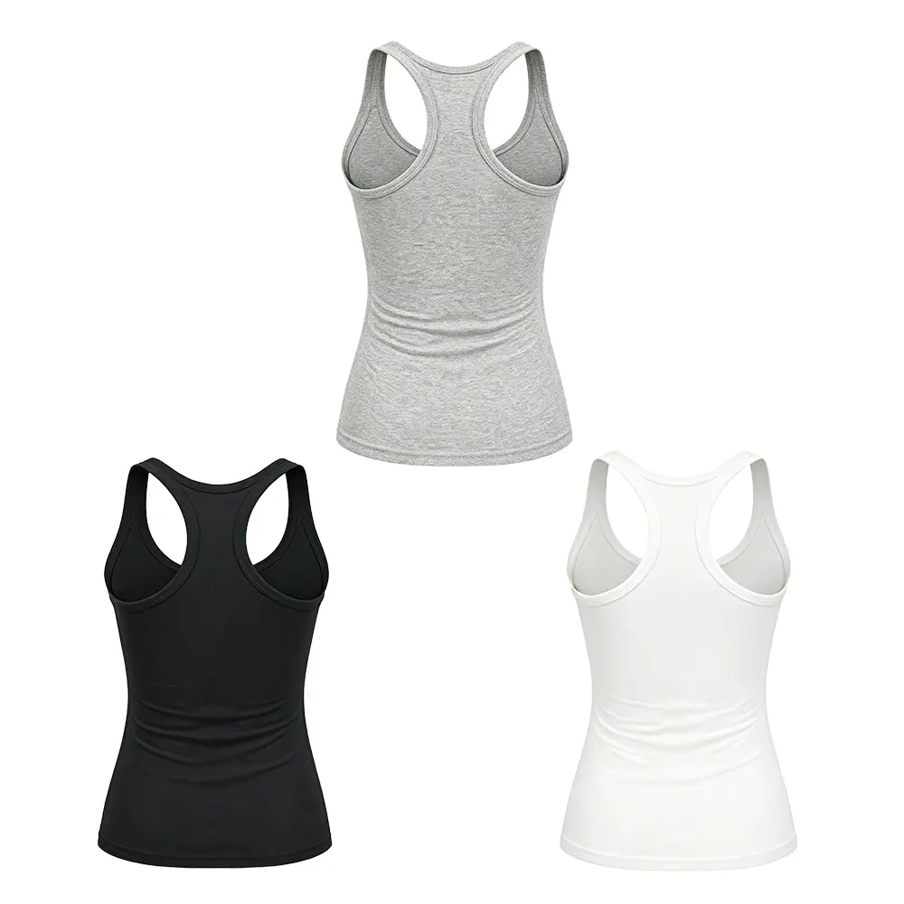 Women's Ribbed Sports Tank Top — Built-in Bra, Fitted Racerback, Crew Neck Design