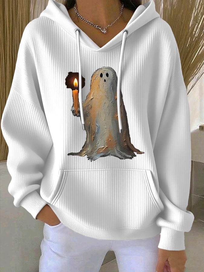 🔥HOT SALE🔥Women's  Vintage Halloween Ghost Print Casual Hoodie