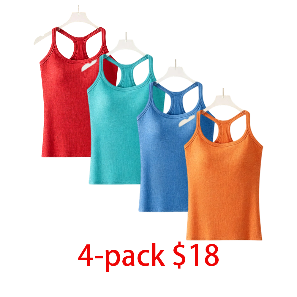 Women's 8-Pack Ribbed Built-in Bra Tank Top – Racerback Cropped Camisole with Removable Pads Wireless Supportive Yoga Top