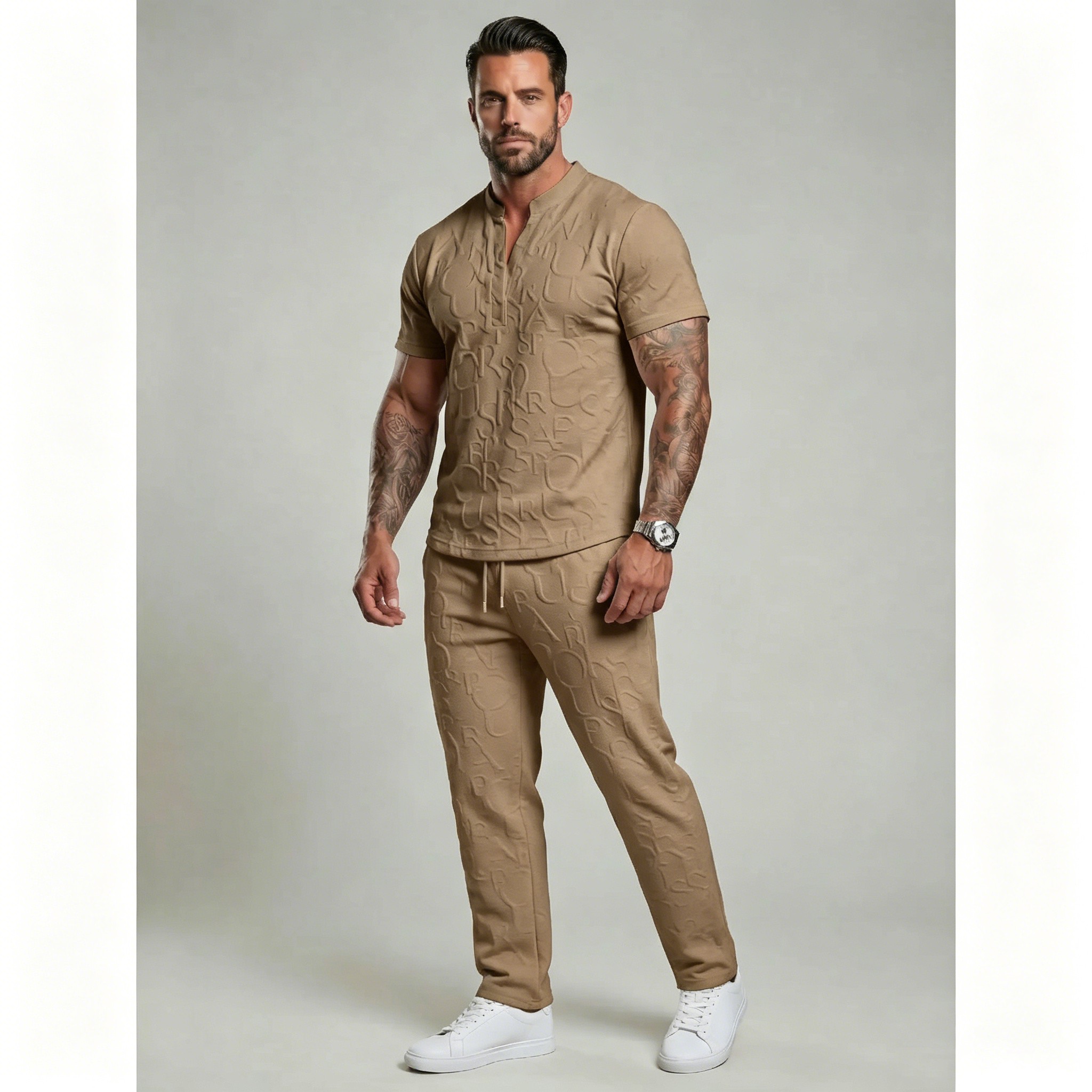 Clearance Sale | Men's Casual 2-Piece Outfit Set – Textured Tee & Drawstring Pants