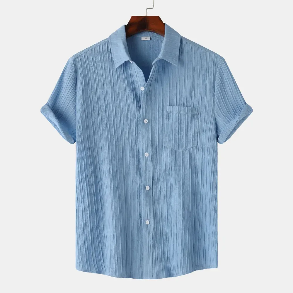 2025 Summer New Men'S Solid Color Lapel Short Sleeve Shirt Men
