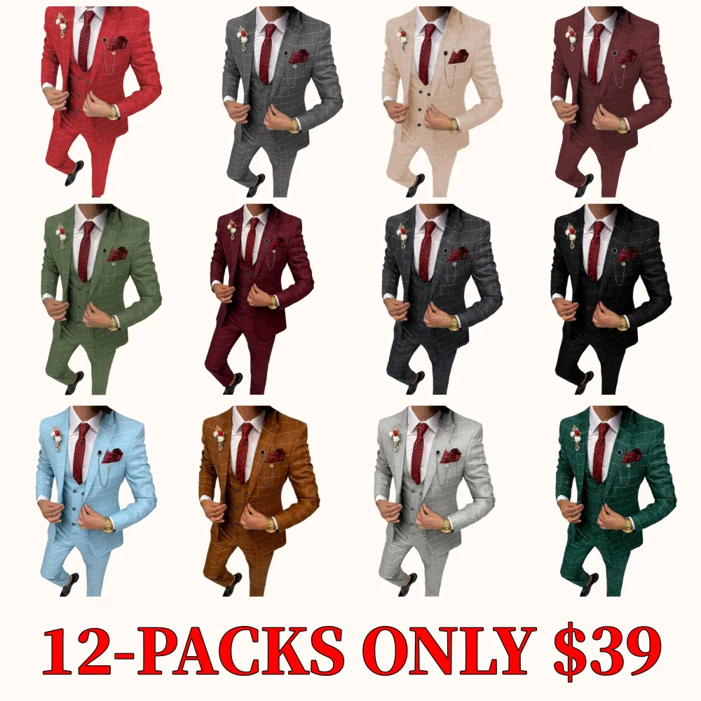 Men's checked slim-fit suits and tailcoat sets
