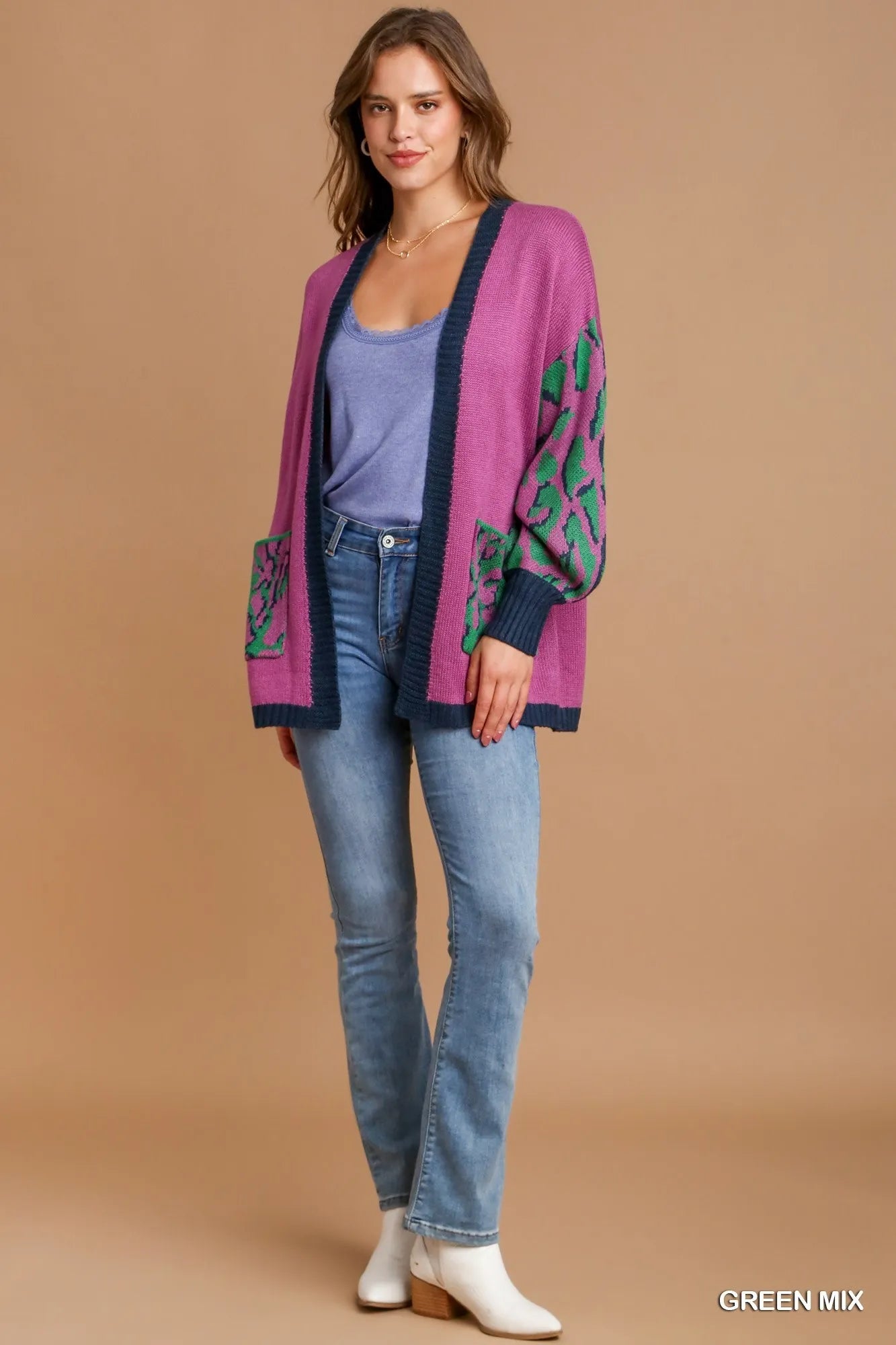 Leopard Print Open Front Sweater Cardigan